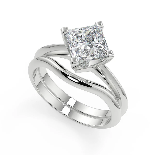 0.5 Ct Princess Cut 4 Claw Compass Diamond Engagement Ring VS2 G Treated