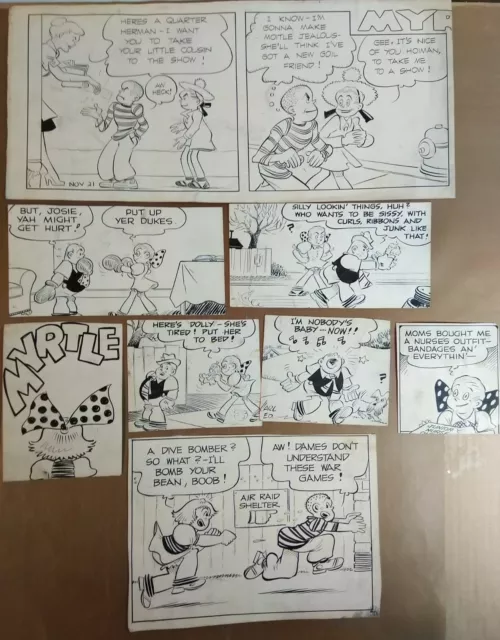 MYRTLE Original Comic Strip Art by CARL ED (8 panel lot)