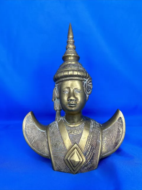 Vintage Brass Bust Asian Young Man Ornate Statue Figure (111724)