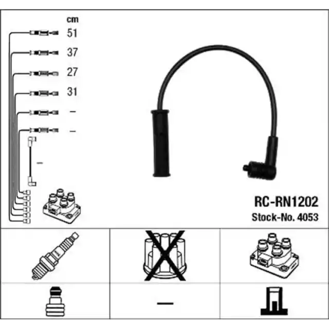 NGK Zündleitungssatz4053 RC-RN1202 pour Dacia Logan Renault Megane Kangoo