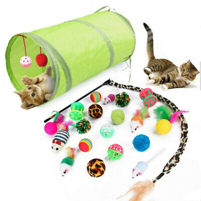 Juego de 21 piezas de kit para mascotas túnel plegable gato juguete divertido canal bolas de plumas ratones SYRCJ