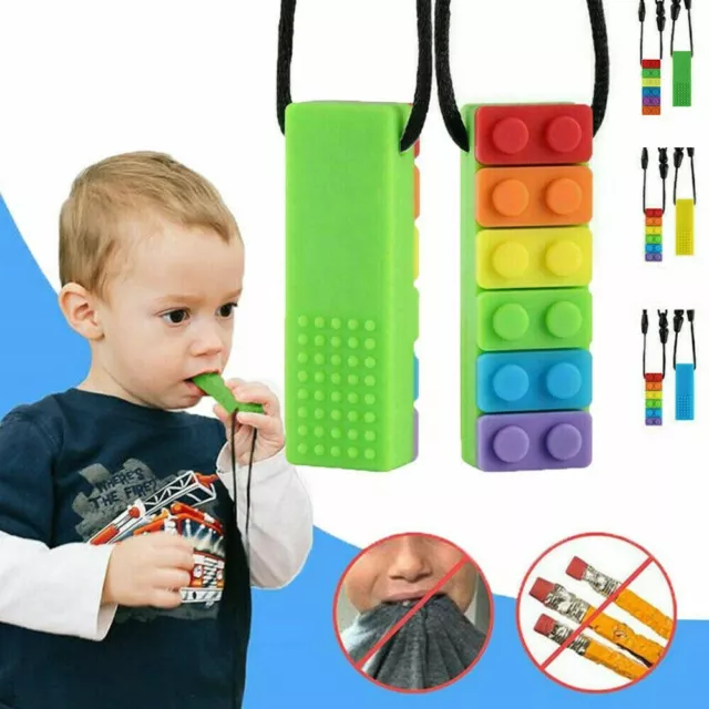 Sensory Chew Necklace Brick Chewy Kids Autism Silicone Biting Baby Oral Fixation