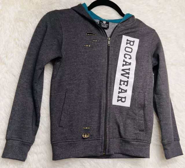 RocaWear Girls Size 7 Gray Hooded Logo Fleece Lined Full Zip Up Sweatshirt