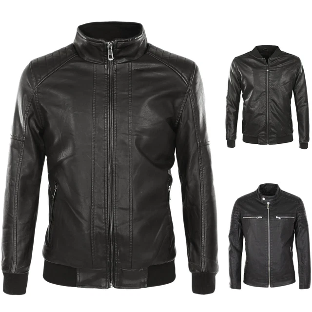 Giacca Moto Uomo Giubbotto Leggero Eco Pelle Giubbino Slim Fit Casual VEQUE