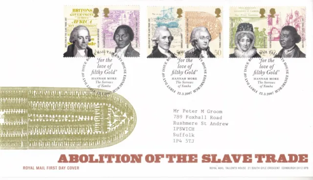 Tallents Gb Royal Mail Fdc First Day Cover 2007 Slave Trade Abolition Stamp Set