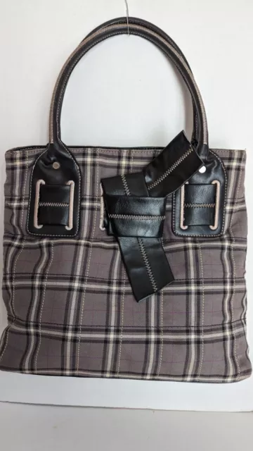Tommy Hilfiger Bow Lock Plaid Fabric Handbag Purse Tote Bag, NWOT