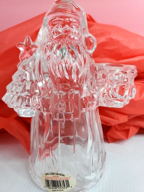 Crystal -  Santa Figurine with Candle Holder - Tree Present - 24% Lead Glass