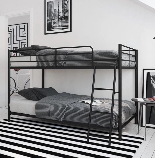 Black Bunkbed Small Spaces Twin-over-Twin Low Profile Junior Bunk Bed,