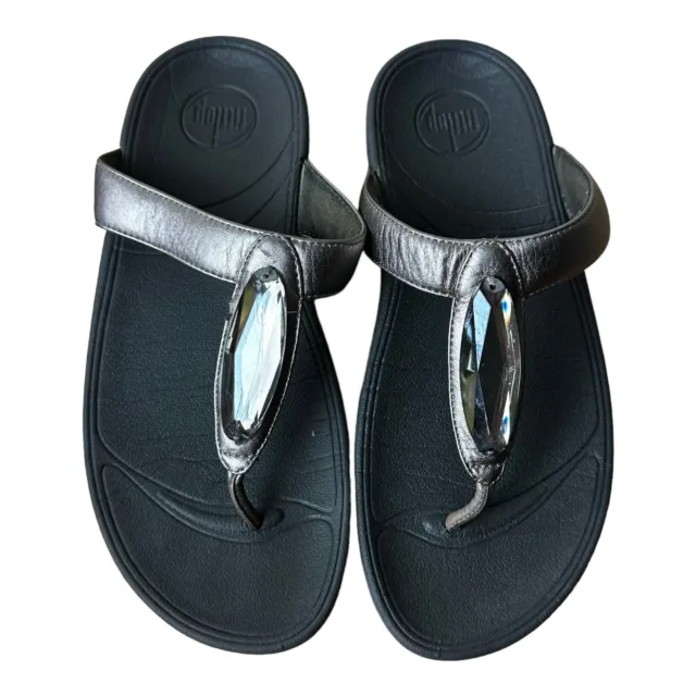 FitFlop Wedge Sandals Womens Size 6 Gray Metallic Slip On Flip Flops