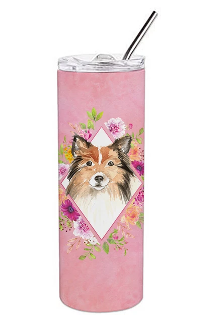 Sheltie Pink Flowers Stainless Steel 20 oz Skinny Tumbler CK4213TBL20