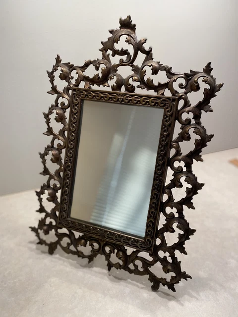 SS5 VTG Antique BraSs Metal Ornate Gold Gilt Victorian Picture Frame Mirror
