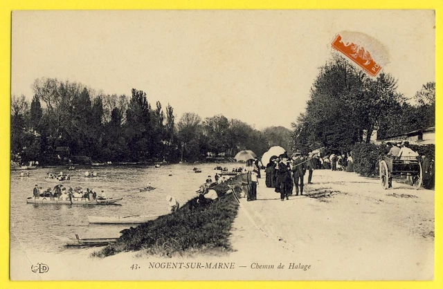 cpa Ecrite en 1914 NOGENT sur MARNE CHEMIN de HALAGE Animés Bateaux Passeur
