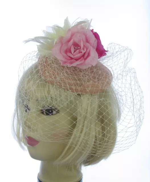 Ladies sinamay & Feather netted headband Fascinator Wedding Race Royal Ascot