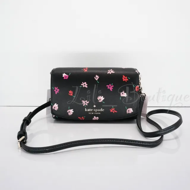 NWT Kate Spade WLR00607 Small Flap Crossbody Staci Ditsy Buds Floral Black Multi