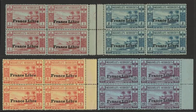 NEW HEBRIDES - FRENCH 1941 'France Libre' Gold Currency 1- 10Fr blocks. MNH **.
