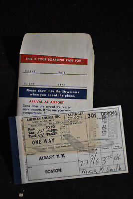 1954 American Airlines Passenger Coupon & Pocket - Albany to Boston Logan