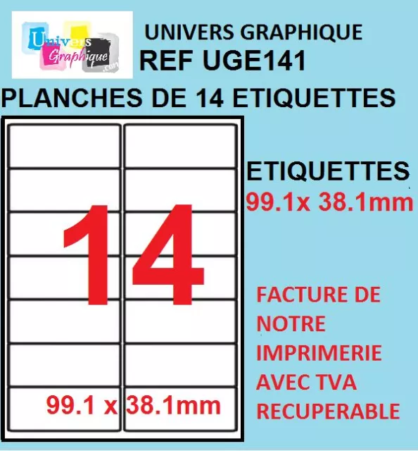 étiquette adhésive pour timbre en ligne planche de 14 Étiquettes 99,1 x 38,1 mm