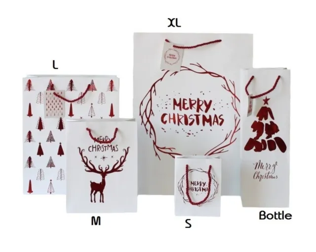 12x Christmas XMAS Gift Bags Cardboard Paper Bags w Foil S M L XL Bottle [C-red]