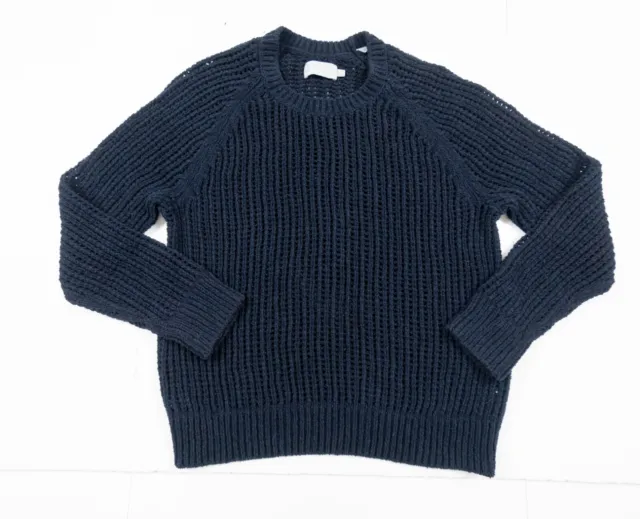 Vince Sweater Mens XLarge Blue Knit Pullover Open Weave Raglan Crew Neck Adult