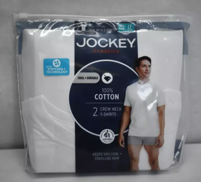 JOCKEY MENS TALL Man Classic Crew Neck 2 Pack T-Shirts Size 42-44 100% ...