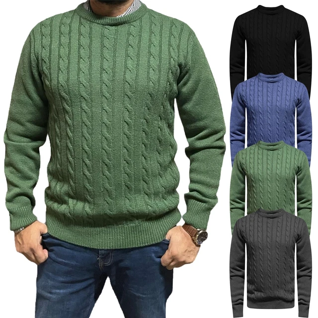 EXSTORE MENS CABLE Knit Crew Neck Weave Fisherman Chunky Thick Jumper