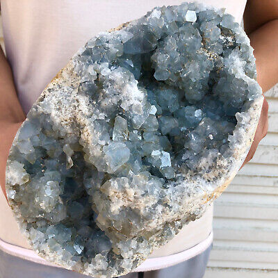 9.2lb Natural blue celestite geode quartz crystal mineral specimen healing 237mm