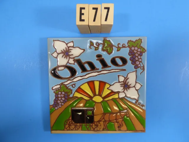 Ceramic Art Tile 6"x6" Ohio trivet wall fields amish grapes sun hand painted E77