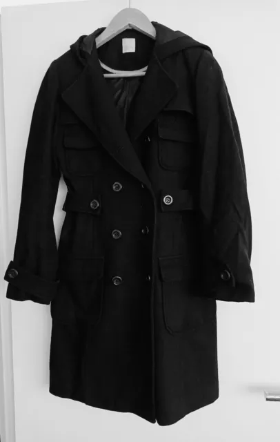 Duffle coat. Manteau noir a capuche. Camaieu. Polyester. Taille 36