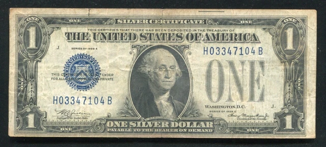Fr. 1605 1928-E $1 One Dollar “Funnyback” Silver Certificate *Key Series” Vf