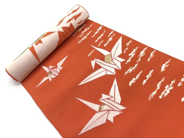 6219252: Japanese Kimono / Antique Bolt For Hassun Obi / Woven Origami Crane