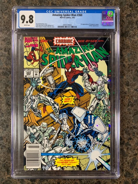 Amazing Spider-Man #360 CGC 9.8, RARE NEWSSTAND! Key 1st CARNAGE Cameo MCU