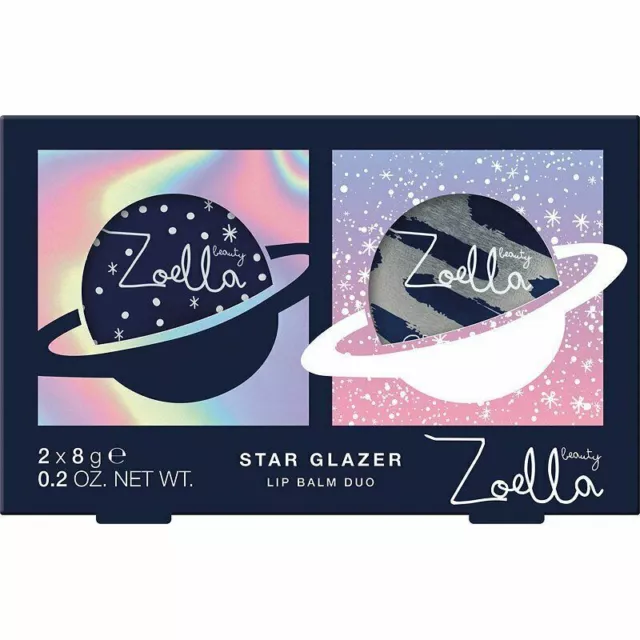 Zoella Star Glasur Lippenbalsam Duo 2 x 8 g brandneu Box beschädigt kostenlos P&P UK Verkäufer