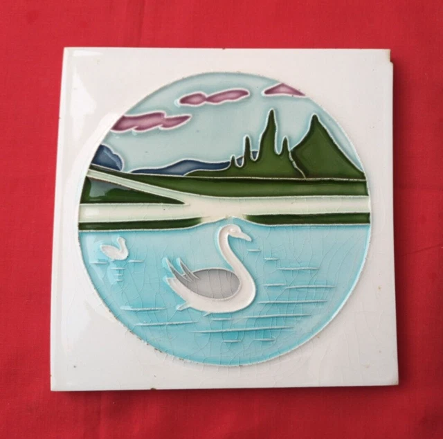1 Piece Old Art Beautiful Bird Design Majolica Ceramic Tiles Japan 0109