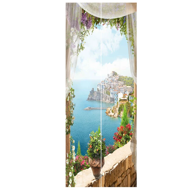 2pcs 3D Landschaft Tür Aufkleber Simulation Meerblick Tür Wandbild PVC