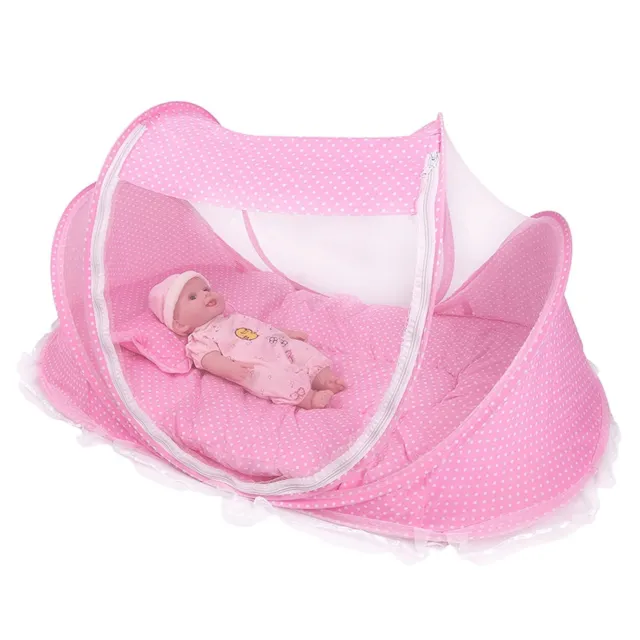 4 piezas/Juego de mosquiteras para bebé cuna portátil plegable cama para bebé mosquito ROSA
