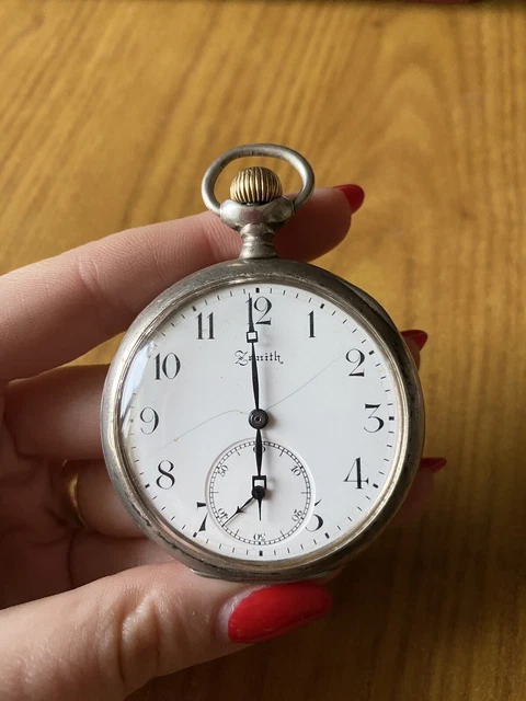 ANTICO OROLOGIO DA Tasca Cipolla Zenith Funzionante Argento 800