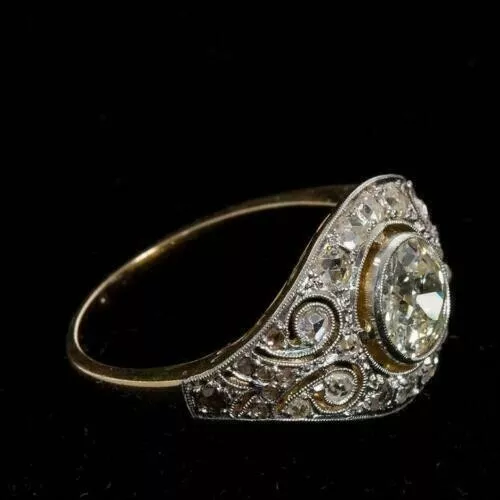 Art Deco Round Cut Lab Created Diamond Valentine's 14K Yellow Gold Filled Ring