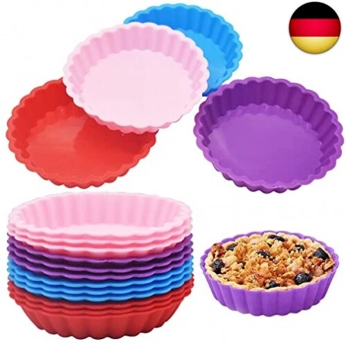 Silikon Backform,12 Stück Wiederverwendbare Mini Tarteform Antihaft Rund