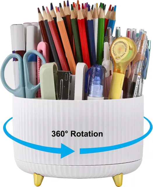 XHEHOY Pencil Pen Holder for Desk, 360 Degree Rotating Desk Organizers with 5 Sl