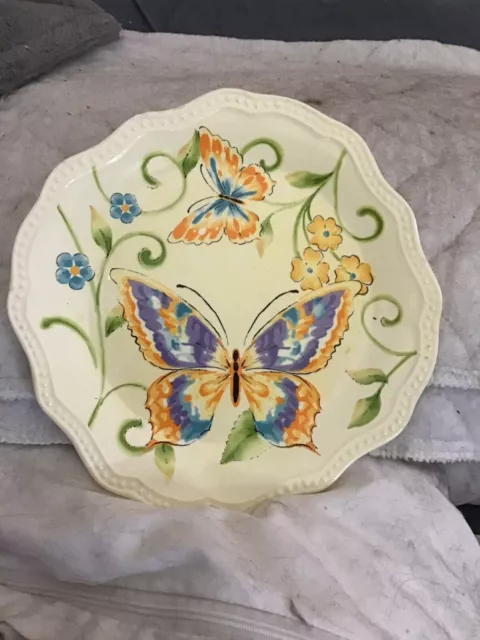 Pier 1 Imports 2 Butterfly Botanica Lunch Salad Sandwich Plates 9" Scalloped