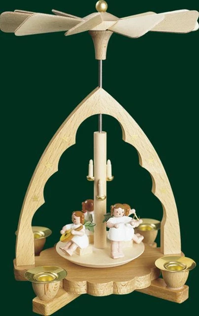 Pyramide De Noël Allemande 2 étages - Mineurs & Bougies - Bois - Monts Métallifères