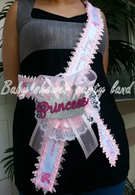 Baby Shower Mom To Be It's a Girl Sash with Princess Crown Pink Ribbon Corsage