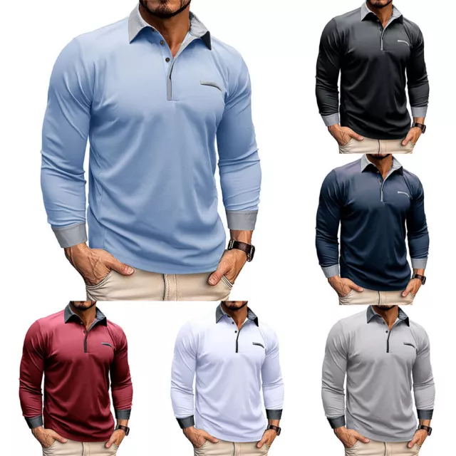 Herren Langarm-Fitness-Shirts Normale Passform Grandad Lässig Golf Φ