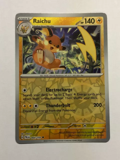 Pokemon Card Paldea Evolved Reverse Holographic Raichu 063/193 Near Mint
