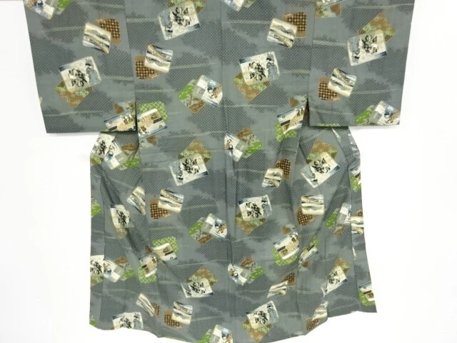 40545# Japanese Kimono / Antique Hitoe Mens Juban / Actor & Shikishi Pattern