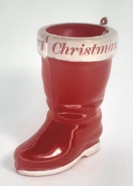 Christmas Ornament Santa's Boot Rosbro Red Plastic Mid Century Holiday Decor