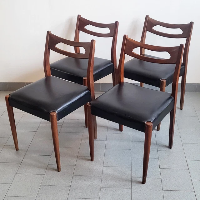 Juego De 4 Sillas Escandinavo Vintage 1960 Teca & Skai Negro 60S 1960S Años 60