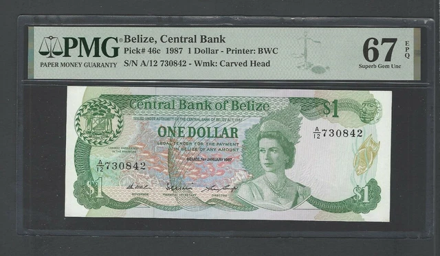 Belize One Dollar 1987 P46c Uncirculated Grade 67