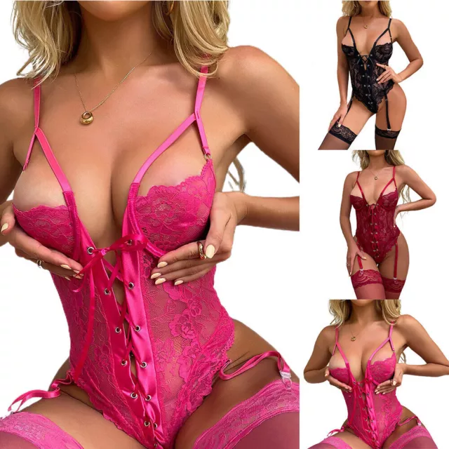 Women Sexy Lace-up Lingerie Ladies Sleepwear Erotic Nightwear Underwear Bodysuit