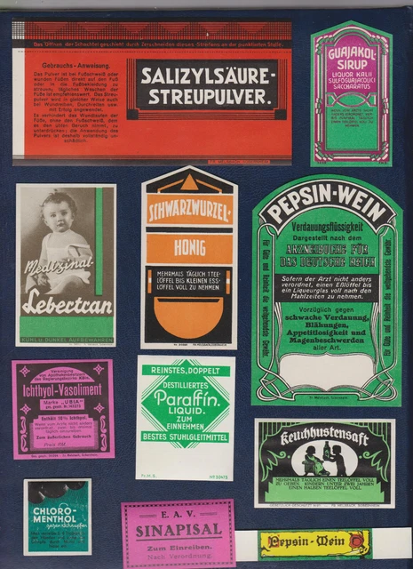 alte Etiketten / Apotheke, Drogerie, Werbung